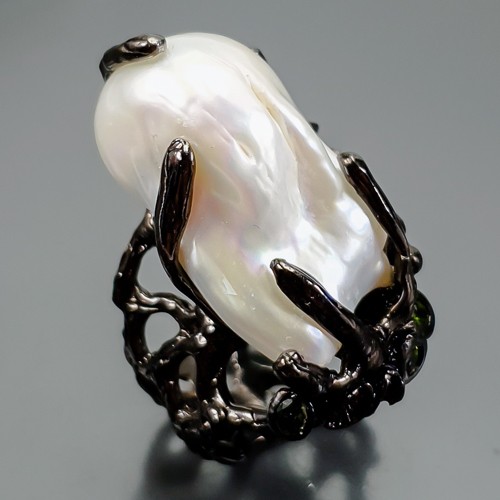 Handgefertigter natürlicher Barock Perlen Ring 925 Sterling Silber Größe 7 /R416826