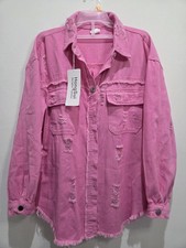 Women Distressed Drop Shoulder Denim Jacket size M