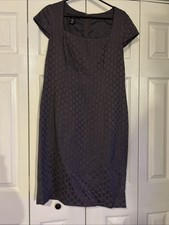 Nine West Dress Womens 14 Gray Textured Fabric Back Zip Cap Sleeve Lined Fitted