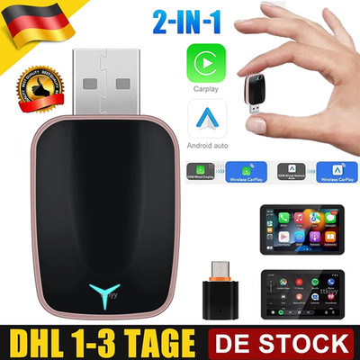 2 in 1 Wireless Apple Carplay Android Auto Adapter USB Car Dongle Connect Box DE