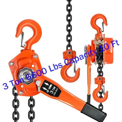 Manual Lever Chain Hoist, 3 Ton 6600 Lbs Capacity, for Dock Garage Factory Mines
