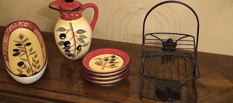 Certified International Kate McRostie Oil Dipping Set With Holder & Bread Dish 