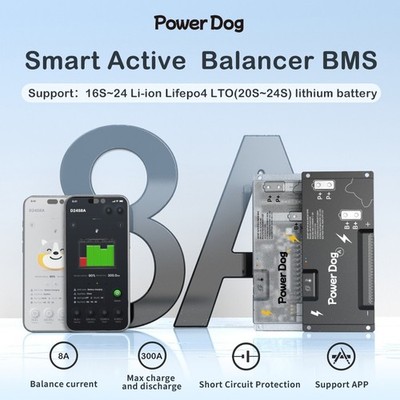 PowerDog Smart Active Balancer BMS 200-300A+8A 16s~24s Lifepo4 Li-ion LTO NCA