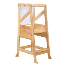 H&ouml;henverstellbarer Kinder Lernturm aus Bambus mit Tafel, Naturholz