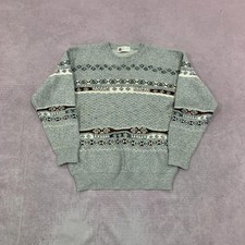 Vintage abstract knitted jumper Patterned Grandad chunky knit sweater Men's M