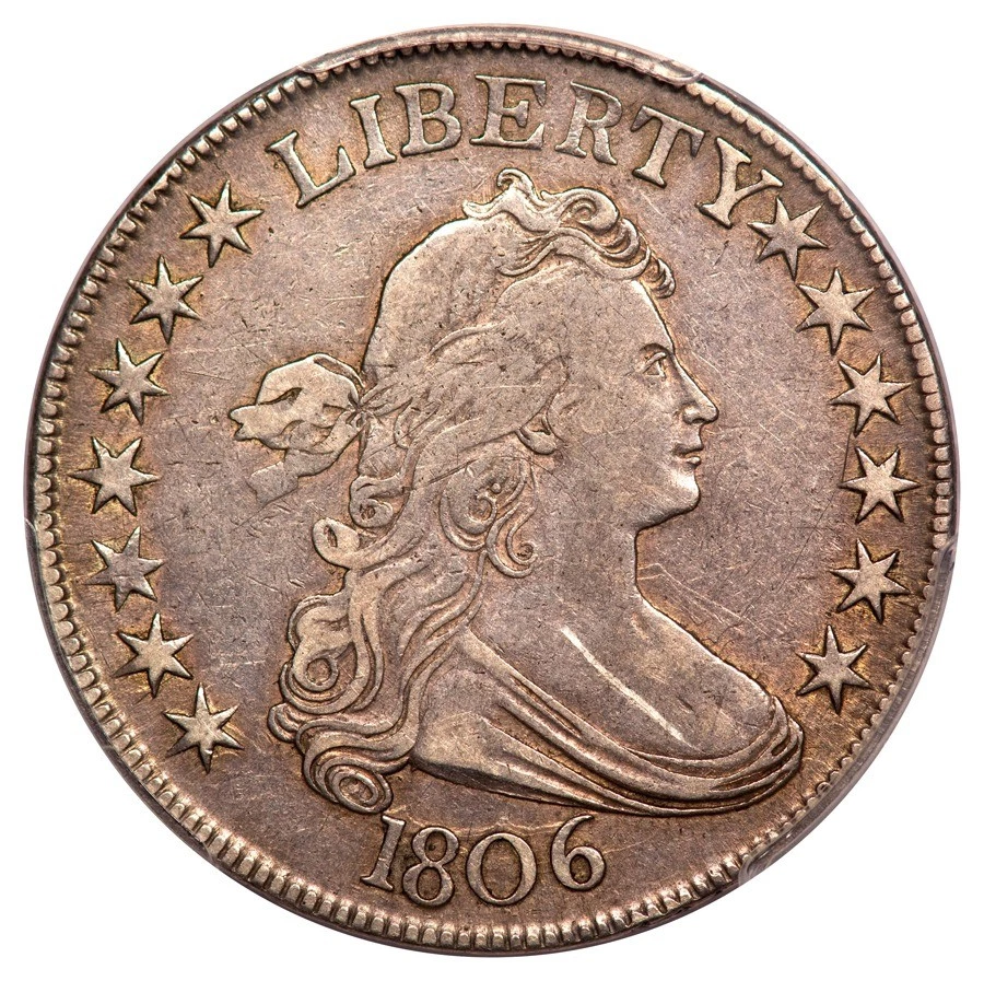1806 O-122 R6 T-25 CC5 50C Pointed 6, Stem Draped Bust Half Dollar PCGS VF35 ...