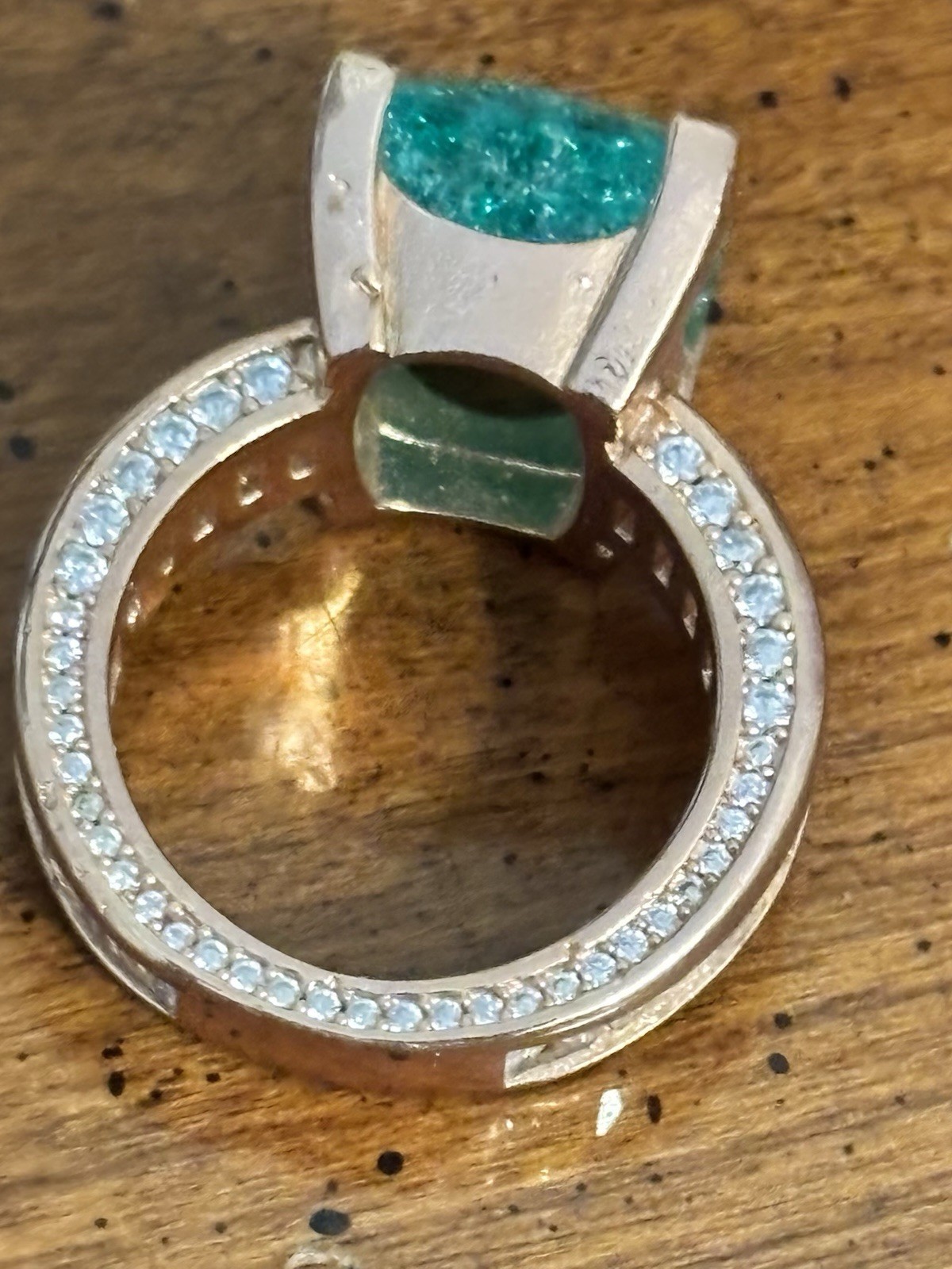 Simulated Emerald Gemstone with Simulated Diamond… - image 4