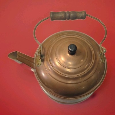 Antique Copper Tea Kettle Water Warmer Wooden Handle and Knob Unmarked 4 Quart