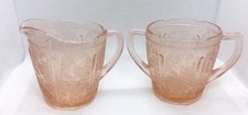 Vintage Jeanette Pink Depression Cherry Blossom Childs Sugar and Creamer Set