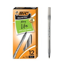 BIC Round Stic Xtra Life Black Ballpoint Pens, Medium Point 1.0mm , 12-Count...