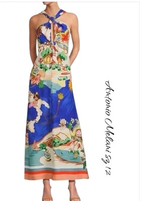 NWT $229 Antonio Melani Bronwyn Linen Blend Halter Neck A-Line Maxi Dress  Sz 12 | eBay