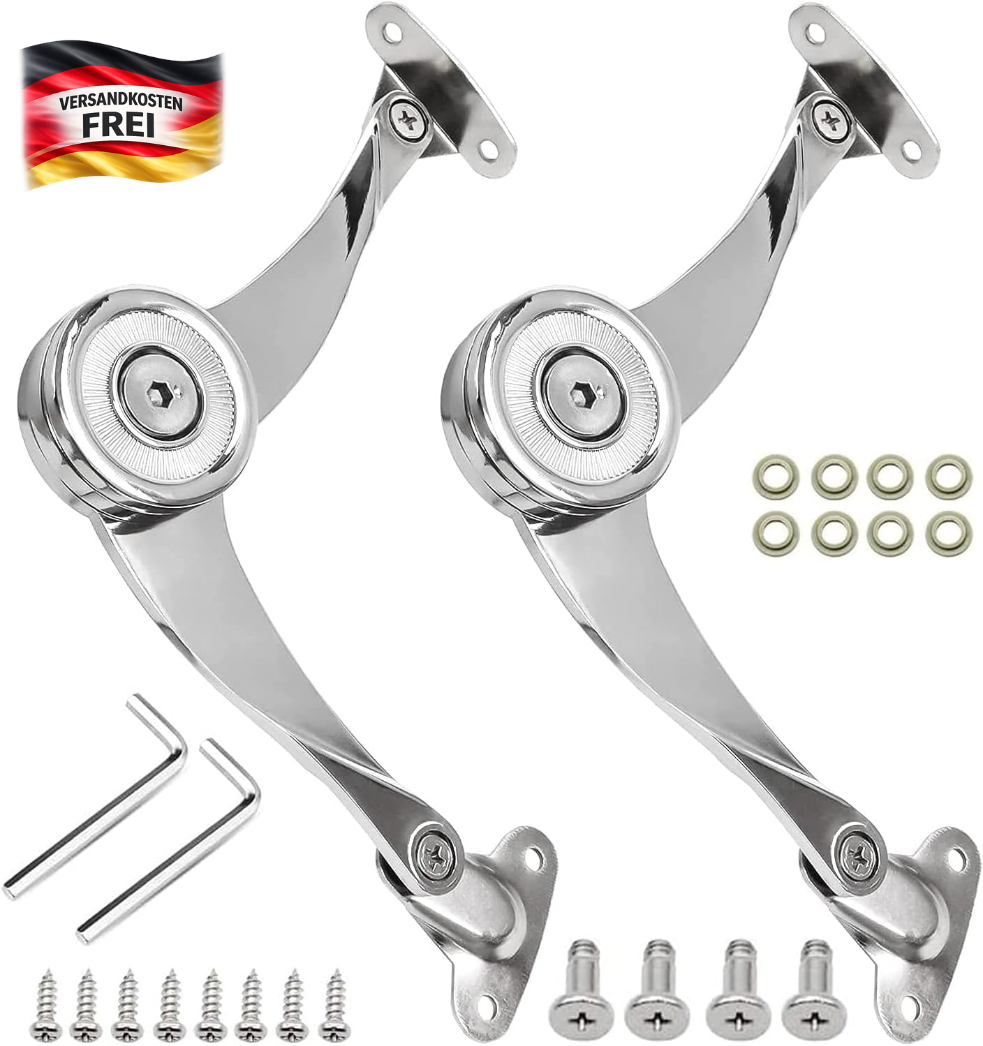 2er Klappscharnier Edelstahl für Möbel Tür Deckelstütze mit Zubehör