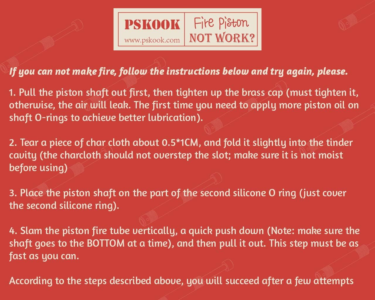 PSKOOK Metal Fire Piston Educational Campers/Survival/Preppers Scientific Lesson