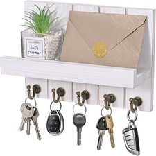 Schlüsselleiste Holz Schlüsselboard mit Ablage Schlüsselbrett Holz mit 5 Haken