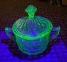 Vintage Green Uranium Depression Glass Cube Sugar Bowl & Lid