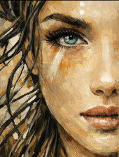 Quadro originale ritratto donna occhio blu tela arte 35x35 Fayez Al Shroof