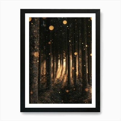 Glühwürmchenwald Kunstdruck gerahmt Wandbild Poster Leinwanddruck Bild