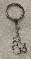 Cute Pet Cat And Dog Silver Metal Keychain Key Ring Bag Charm