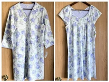 Miss Elaine | SZ Medium | 2 PC SET Robe Nightgown | Periwinkle Rose Floral NWT