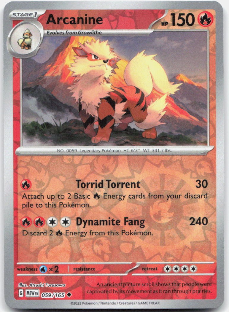 Arcanine 059/165 Uncommon 151 Pokemon Reverse Holo Near Mint