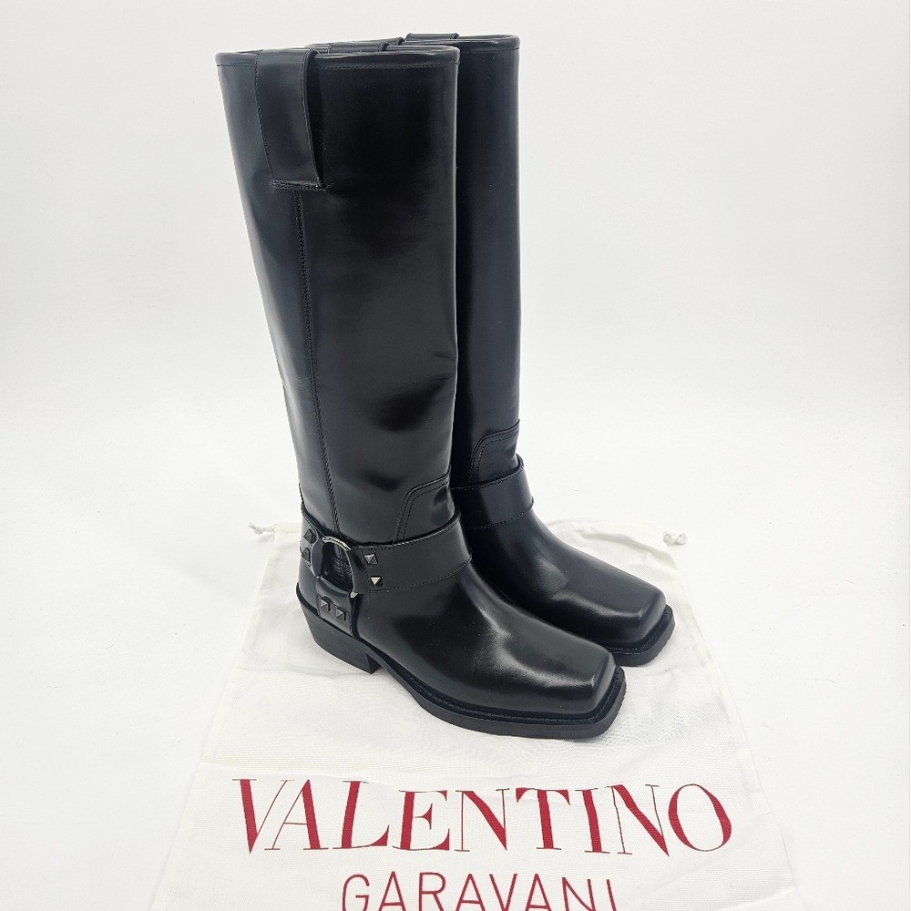 Valentino Rockstud Knee-high Leather Boots Black thumbnail 5