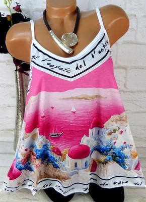 Damen Shirt Tunika Bluse Top Viskose Sommer ITALY Leicht EG Kurz XL 42 44 46