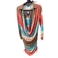 Fashion Nova Cowl You Later mini dress or top. Size XL. brown, coral, blue NWT