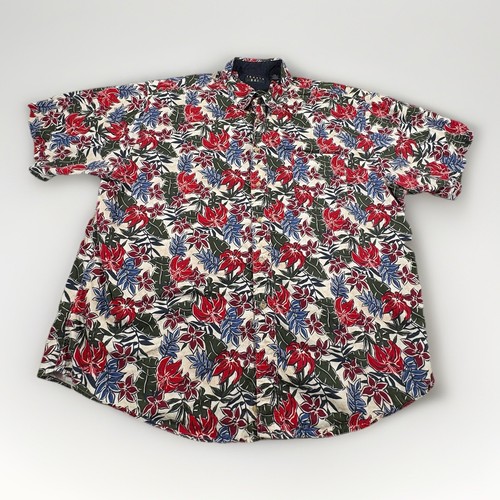 Vintage Trader Bay Shirt Men's 2XL Flower Pattern Button Up Short Sleeve (A28)
