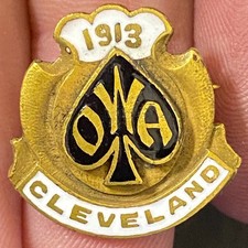 OWA (Owls of the World) Cleveland 1913 Enameled Lapel Pin Pinback Spade Scarce