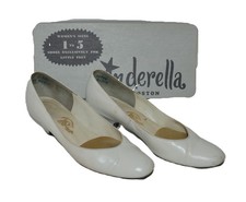 CINDERELLA Deb White Lea KITTEN HEEL SHOES Size 5 Narrow