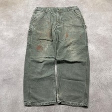 Carhartt Carpenter Trousers Mens 36" Workwear Faded Paint Splatter Pants, Green