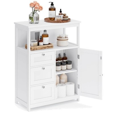 Modern White Bathroom Cabinet - 3 Drawers + Adjustable Shelf
