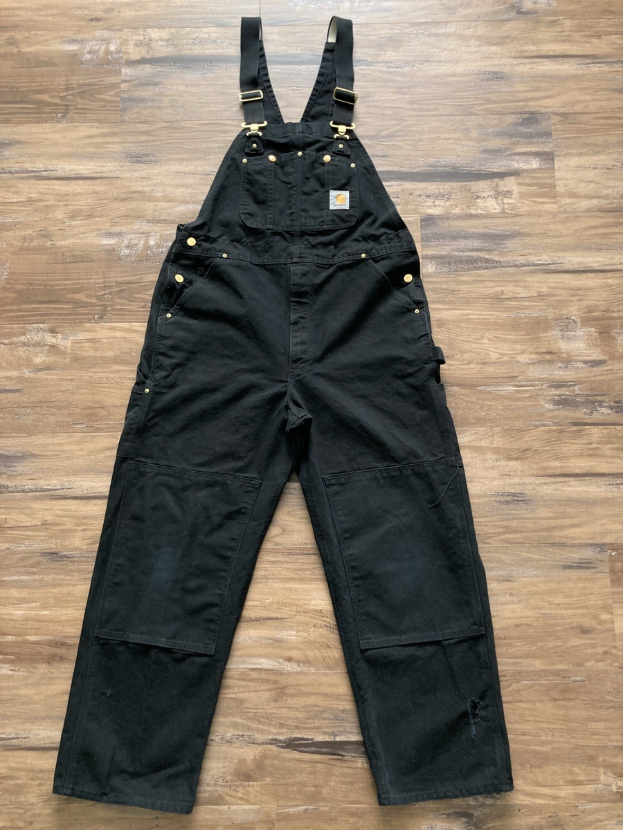 Carhartt R01 BLK Double Knee Bib Overalls Mens 38x30 (Fits 36x29