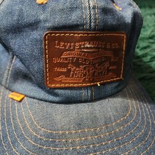 Vintage Levi  s Denim Snapback Hat Orange Tab Leather Patch Cap