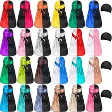 28 Pcs Silky Durags Set Includes 24 Satin Durag for Men Women Long Tail Headw...
