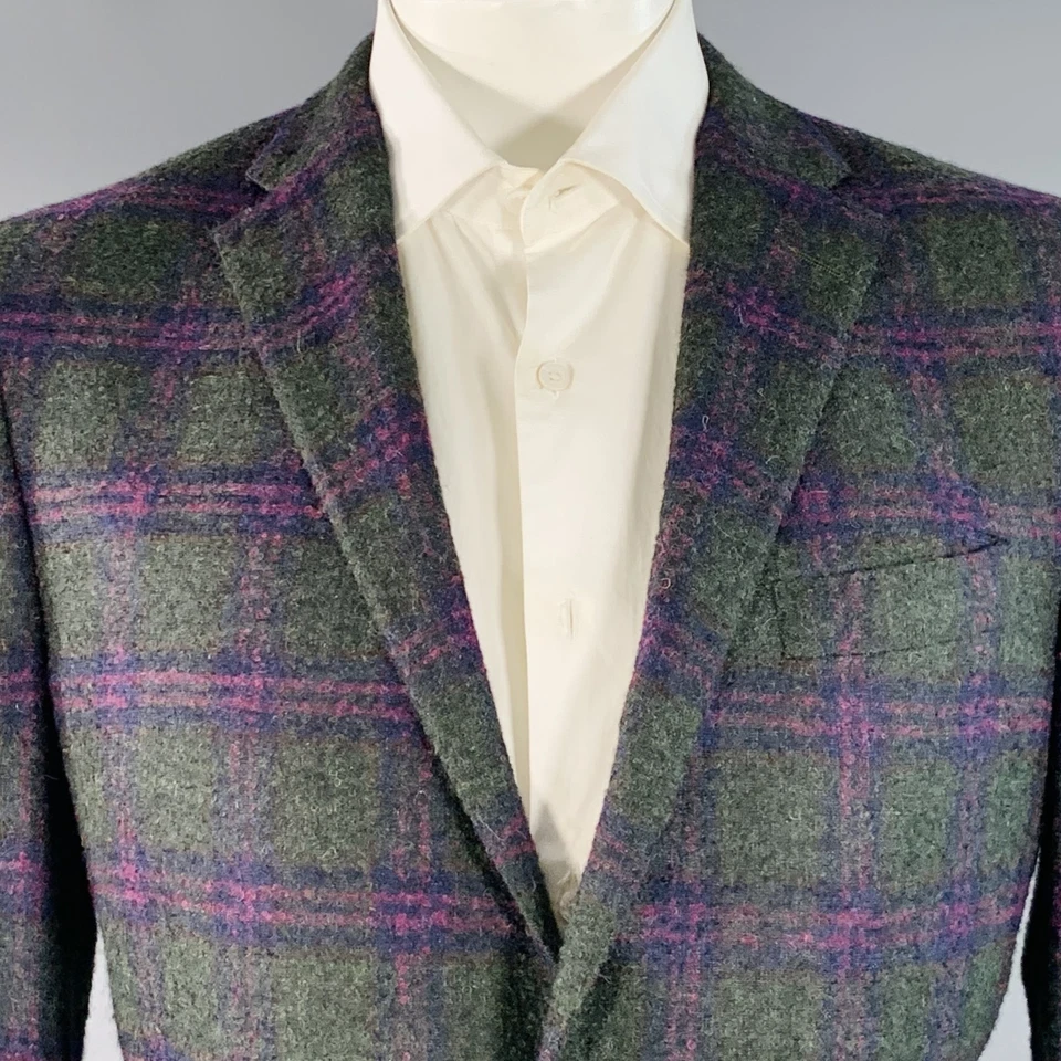 Abrigo deportivo de lana de alpaca a cuadros verde púrpura regular talla 42 Robert Talbott Foto 2 de 4