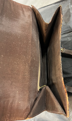 Borsa a mano patchwork pelle di serpente vintage anni 60 borsa tascabile patta manici marroni - Foto 9 di 12
