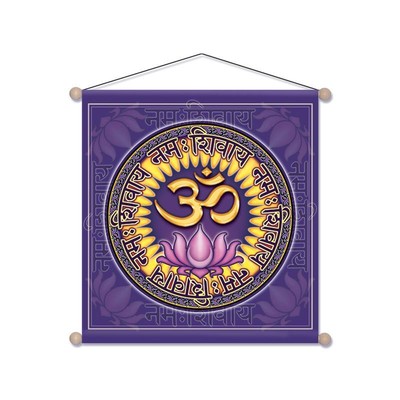 Wandbehang Om Namo Shiva Wandbild OM LOTOS Energiebild Wanddeko Rollbild 38x38cm