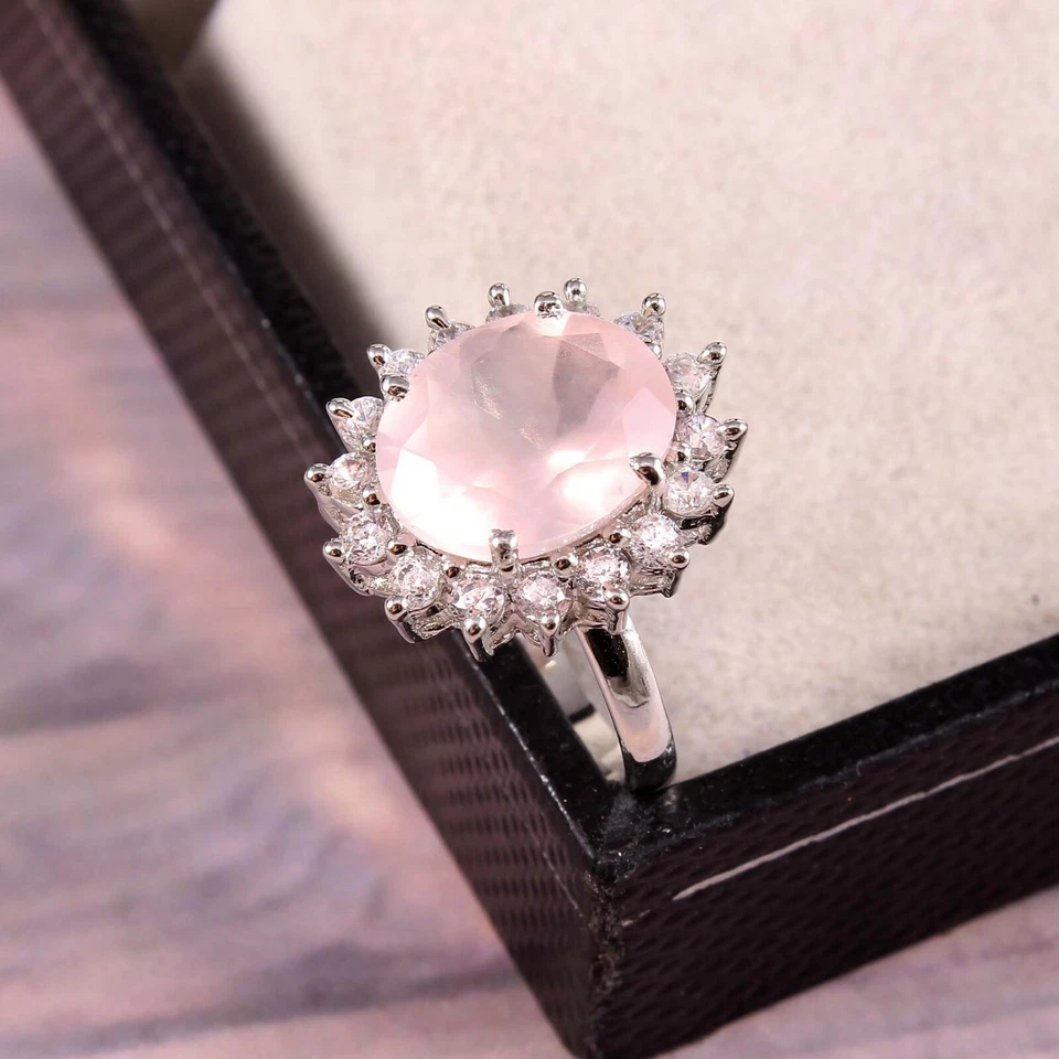 rose quartz ring 925 sterling silver Minimalist handmade 925 sterling silver - Image 3 of 4