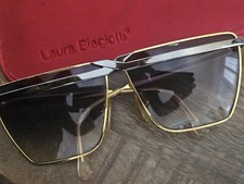VINTAGE LAURA BIAGIOTTI T60 GOLD  SILVER MASK OVERSIZED 1980 SUNGLASSES