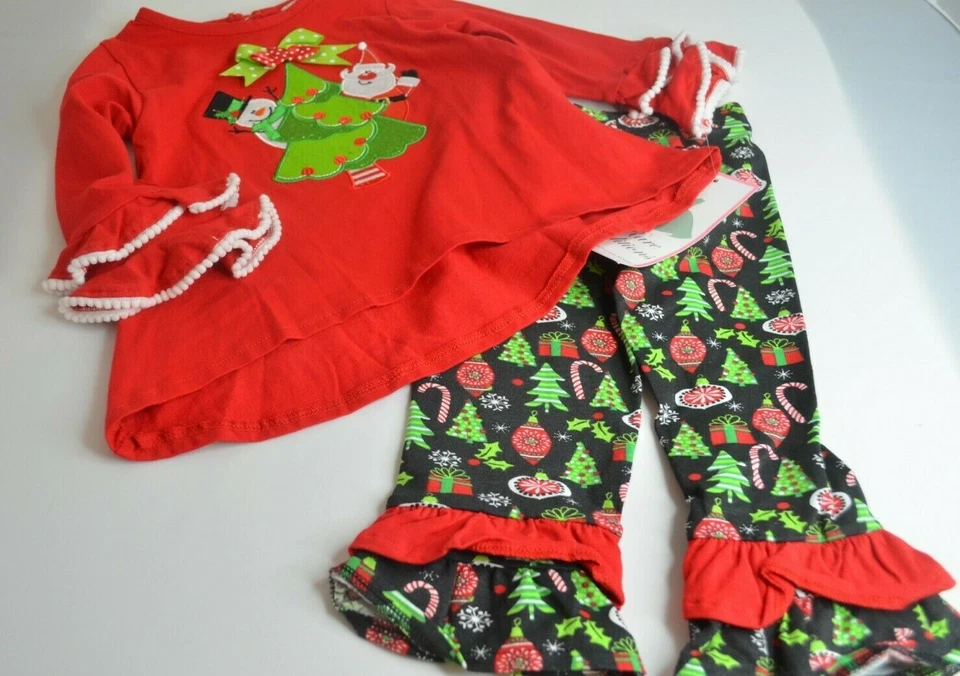 EDICIONES RARAS NIÑA Navidad Amigos Túnica Volantes Leggings Conjunto, Rojo, Nuevo con Etiquetas Foto 2 de 4