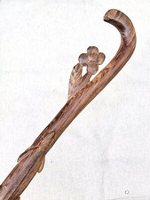 Vintage Antique Folk Art Carved Wood Designer Lizard Flower Walking Stick Cane