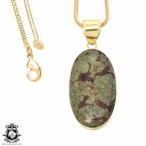 Authentic Dragon Blood Jasper 24K Gold Plated Pendant 3mm Snake Chain GPH711