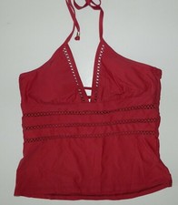 NWT ELLA MOSS women's Burgundy Crochet Accent Tankini Swimsuit TOP M