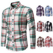Men's Plaid Shirt Casual Slim Shirts Long Sleeve Button Down Tops Blouse