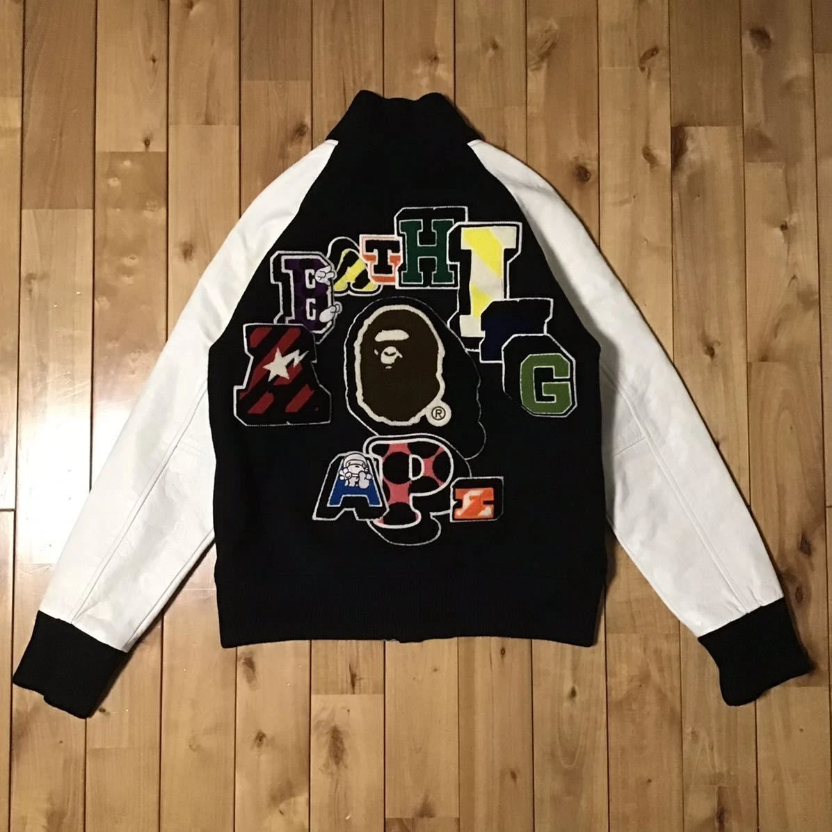 A BATHING APE (BAPE) Giacca da varsity NFS in pelle manica limitata BAPE NIGO A Bathing Ape taglia S 2503TY