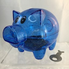 RABOBANK Clear Blue Sparkle Pig w/ Key Piggy Money Bank Box Piggybank Moneybank 