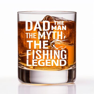 Dad The Man the Myth the Fishing Legend Old Fashioned Whiskey Glass Funny Fat...