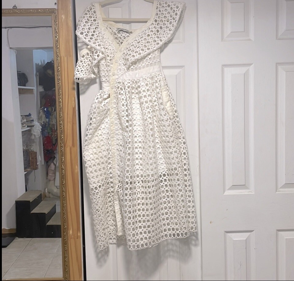 chinese dress ladies Self-Portrait - White Linen Lace Insert Midi Dress main image 0