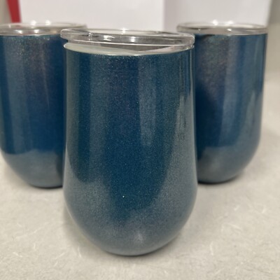 Wine Tumbler Insulated with Lid Teal Sparkle Stemless Wine Glass Tumbler Cup